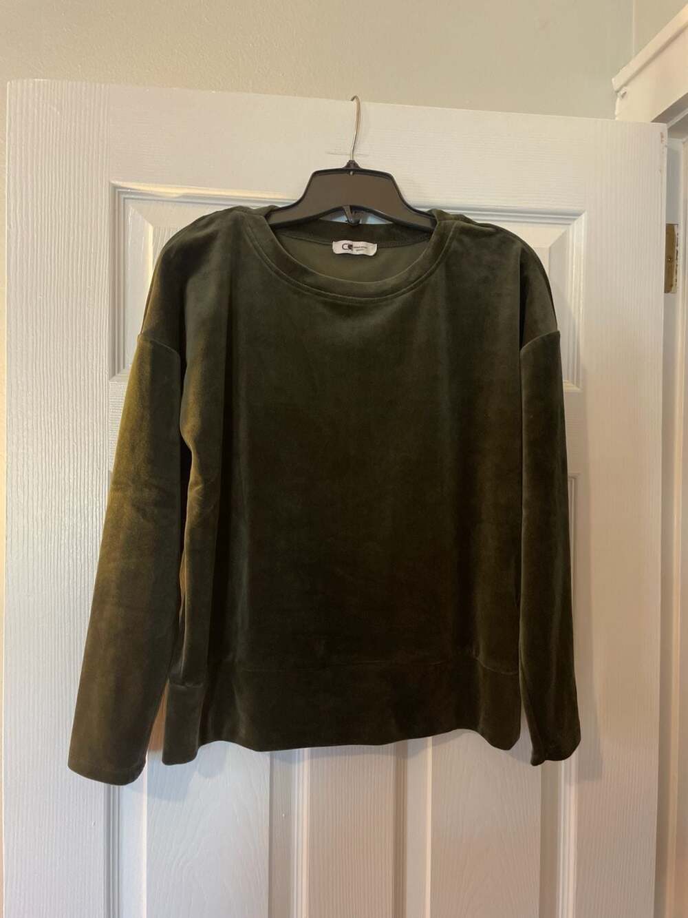Cable & Gauge Sport Olive Green Velour Y2K Crewneck Sweatshirt